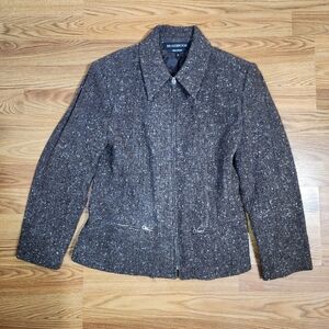Vtg Braebrook Jacket Med Wool Brown Confetti Tweed Full Zip Pockets Old Money
